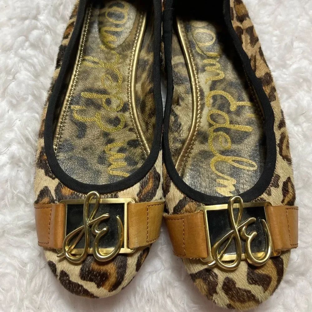 Sam Edelman leather calf hair leopard prints flats with gold tone accent SZ7.5